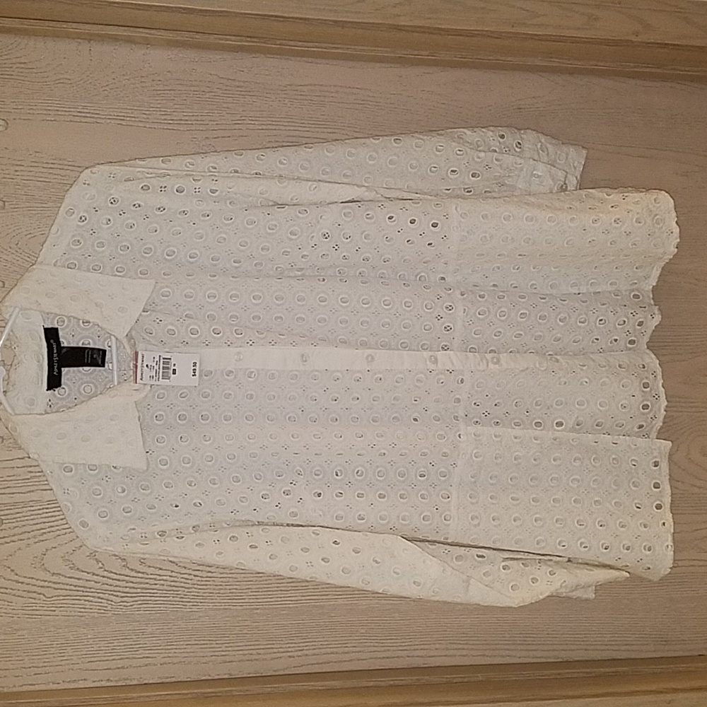 ASHLEY STEWART- eyelet peplum shirt/off white/sz 16